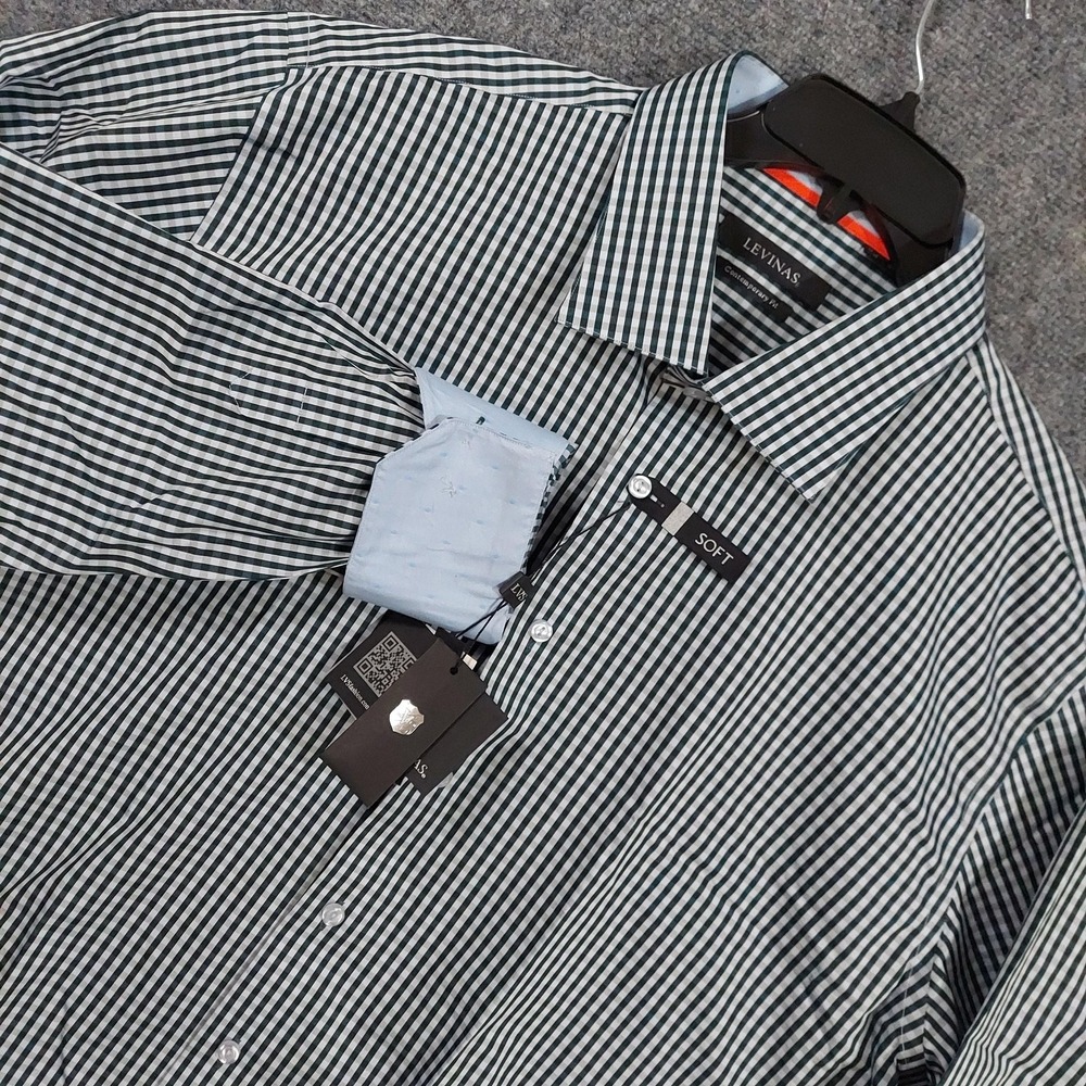 Levinas Shirt Mens‎ 3XL Green Check Contemporary Fit J-111 Cotton Dress Shirt